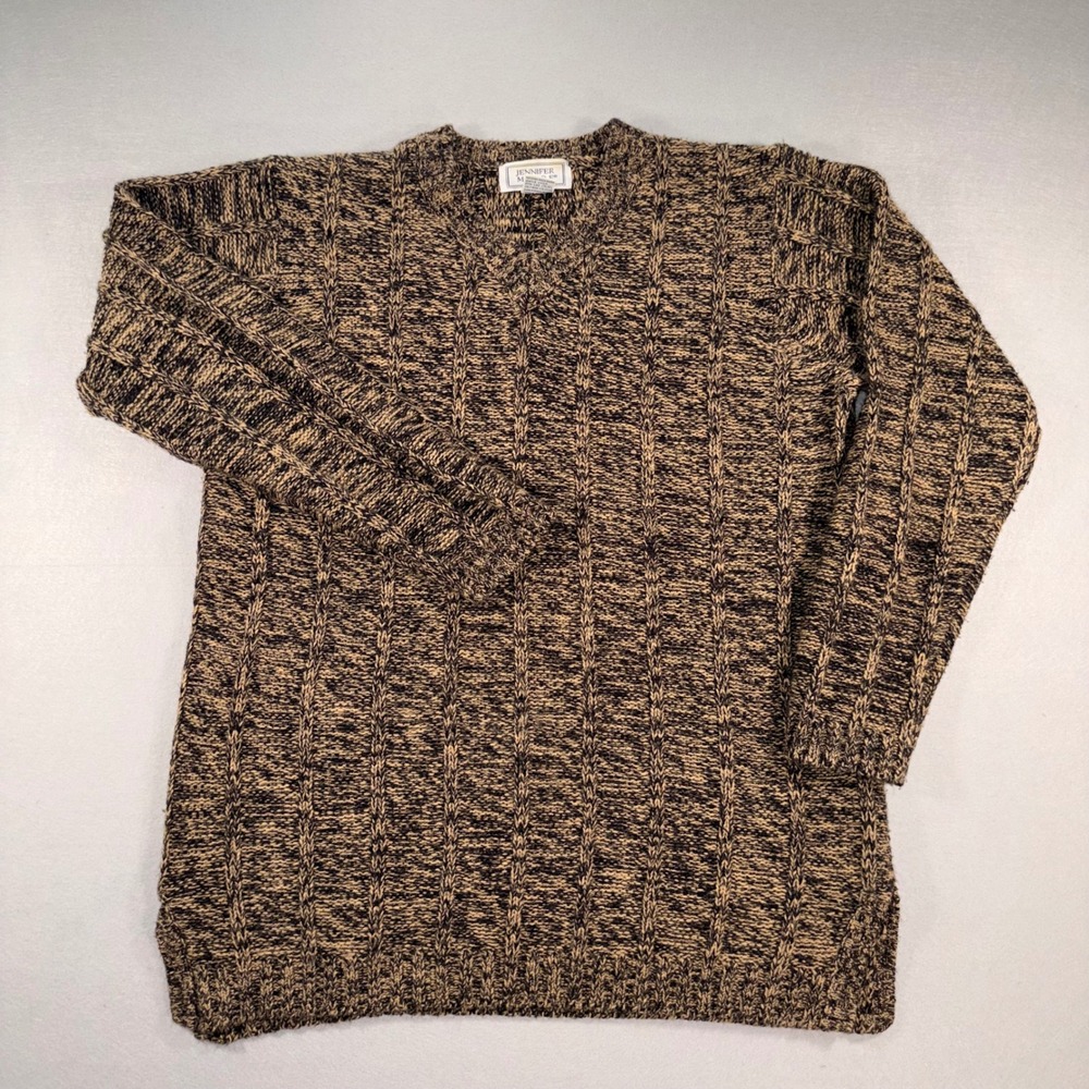 Vintage Jennifer Moore Marled Cable Knit V-Neck Sweater Brown Black Small